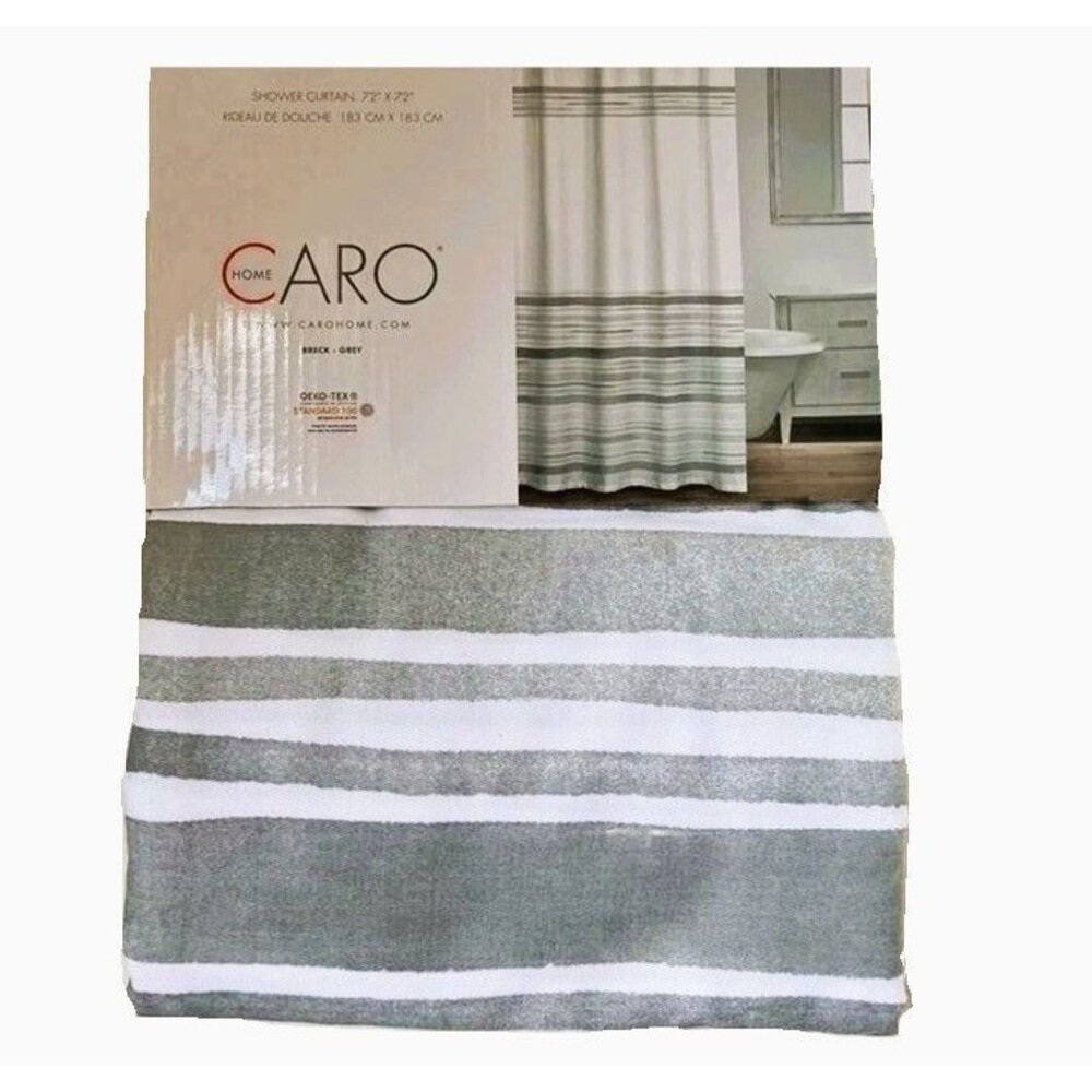Caro Home Fabric Shower Curtain Gray & White Breck Stripe 72 x 72 Inches New